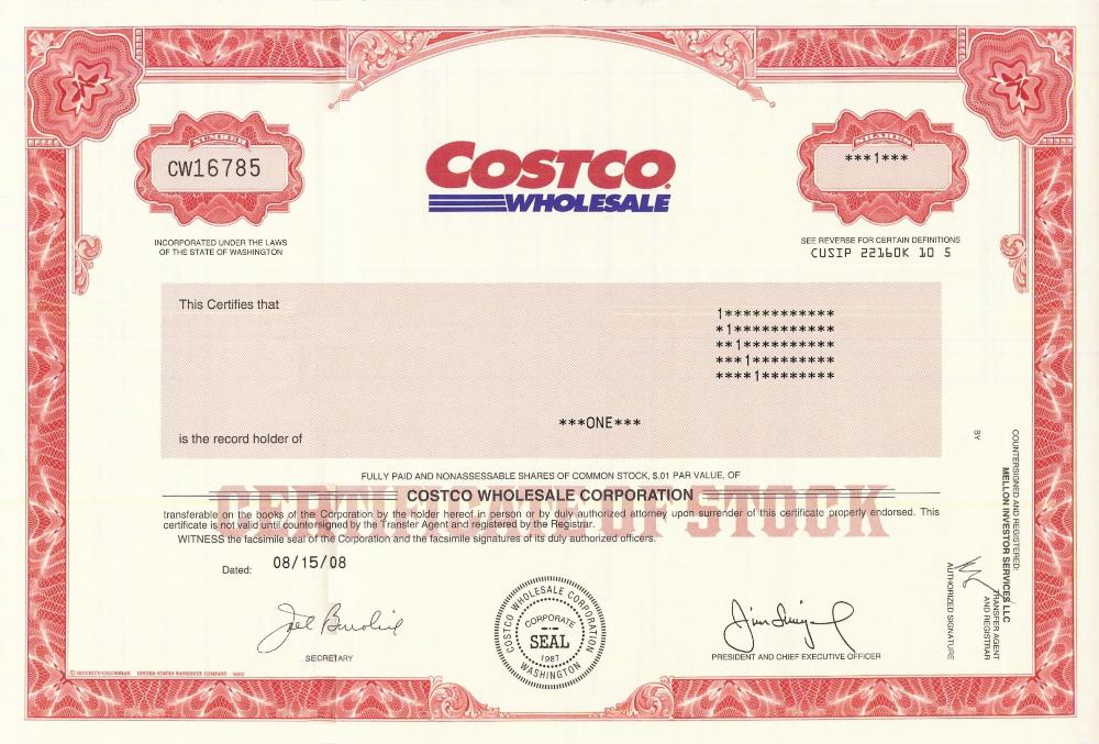 Costco Stock Certificate